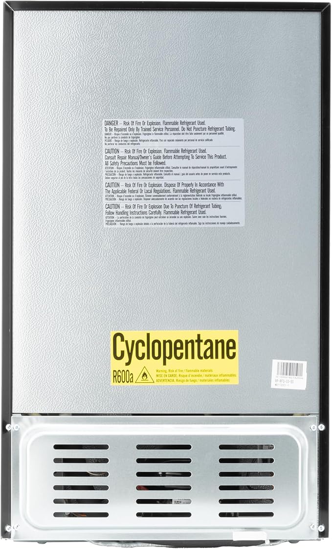 RecPro 3.3 Cu Ft 12V RV Refrigerator | Stainless Steel Frost-Free Fridge with Can Holder | Compact Camper Fridge with Door Storage, 7 Temp Settings | 19”W x 19”D x 32.75”H