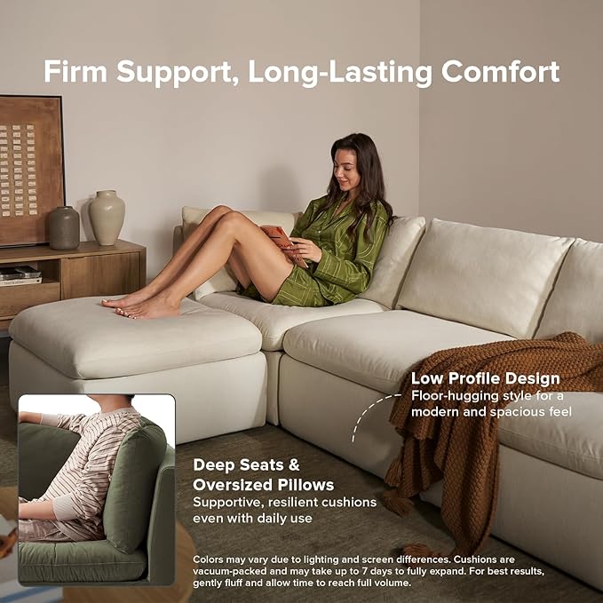 mopio Oversized Modular Sectional Sofa with Fully Removable Covers and Storage, Convertible U, L-Shaped and Sleeper Sectional, Modern Couches with Ottoman Chaise (Olive Green Velvet, 8 Seats, U)