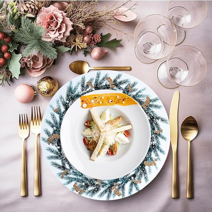 Henilosson Round 13 inch Charger plate - Christmas Wreath Design Charger - Christmas and New Year Placemat (6, white+wreath)