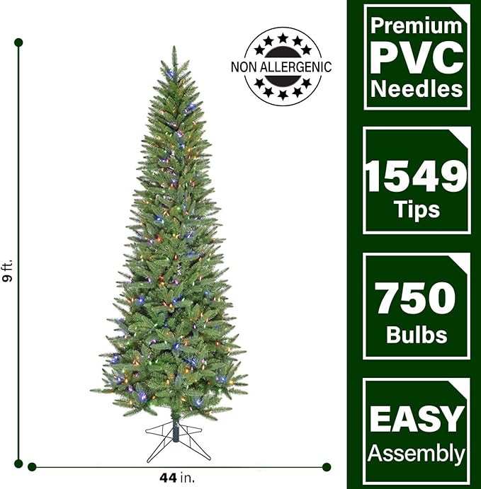 Fraser Hill Farm 9-ft. Winter Falls Slim Christmas Tree with 8 Function Dual Multicolor & Warm White LED Lights, Artificial Tree