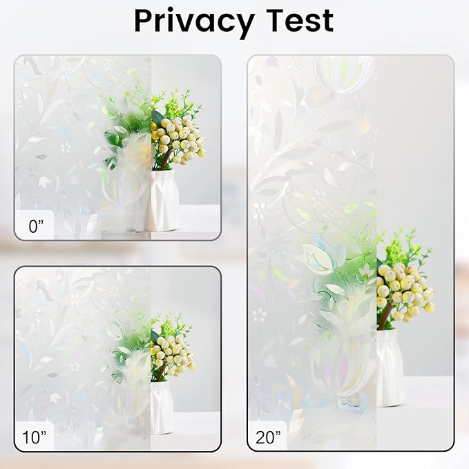 DOWELL Window Privacy Film, 3D Stained Glass Rainbow Films, Decorative Window Vinyl Sun Blocker Door Covering, Static Cling Non-Adhesive Glass Sticker for Home, Blooming Flowers, 17.5"x78.7"