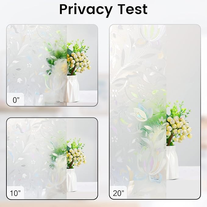 DOWELL Window Privacy Film, 3D Stained Glass Rainbow Films, Decorative Window Vinyl Sun Blocker Door Covering, Static Cling Non-Adhesive Glass Sticker for Home, Blooming Flowers, 35.4"x78.5"