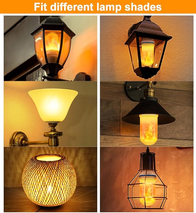 Halloween Decorations Upgraded LED Flame Light Bulbs, 4 Modes Flickering Light Bulbs, E26 Base Fire Flame Bulb, Christmas Lights Patio Outdoor Indoor Home Decor (Yellow, 2 Pack)