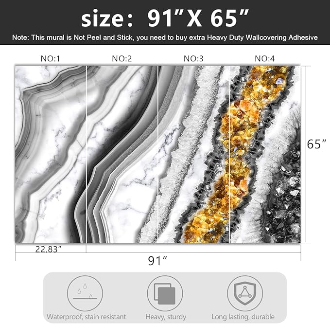 '-Black and Gold Marbled Fabric Wallpaper Living Room Abstract Art Bedroom Bathroom Wall Mural- 91"x65"（ not Peel and Stick）