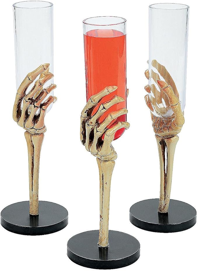 Fun Express Set of 12 Pieces Skeleton Hand Flute Glasses, Holds 2 oz, BPA Free Plastic, Halloween Party Decorations