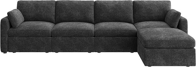 HONBAY Modular Sectional Couch with Storage Ottoman, Sectional Sofa with Storage Seats, L Shaped Sectional Couches for Living Room, Grey