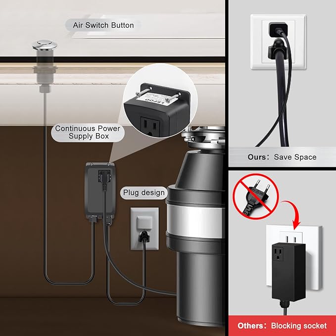 Garbage Disposal Air Switch Kit, Garbage Disposal Button, Sink Top Waste Disposer On/Off Switch, UL Listed Air Switch Compatible with All Garbage Disposals (Chrome Silver)