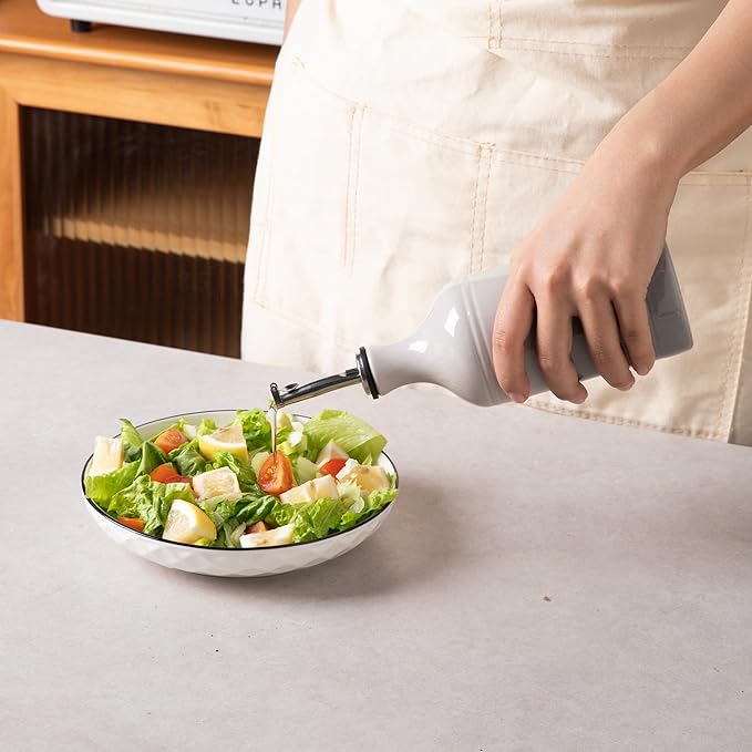 Sweejar Porcelain Olive Oil Dispenser Bottle, Opaque Oil Cruet Protects Oil to Reduce Oxidation, Suitable for Storage of Oil, Vinegar, Soy Sauce and Other Liquids, Pack of 1, 15.5 Oz (Olive Leaf)