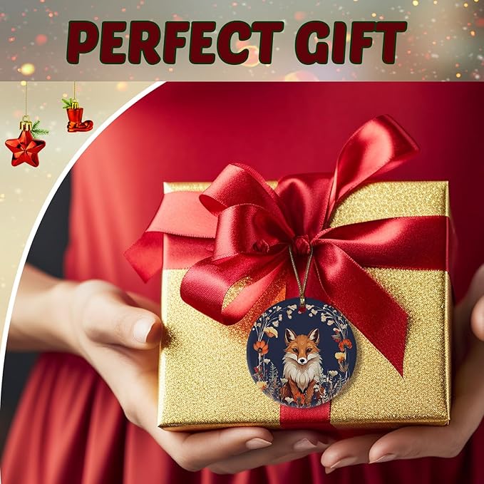 Fox Ornaments, Fox Decorations, Fox Gifts for Women, Botanical Fox Ceramic Ornaments, Fox Decorative Hanging Ornament