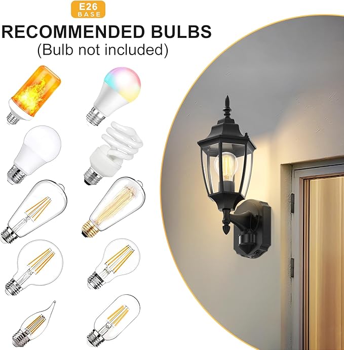 Lamomo Motion Sensor Outdoor Lights, Dusk to Dawn Outdoor Lighting, Exterior Aluminum Waterproof Porch Lights for Patio Front Door Garage（1 Pack