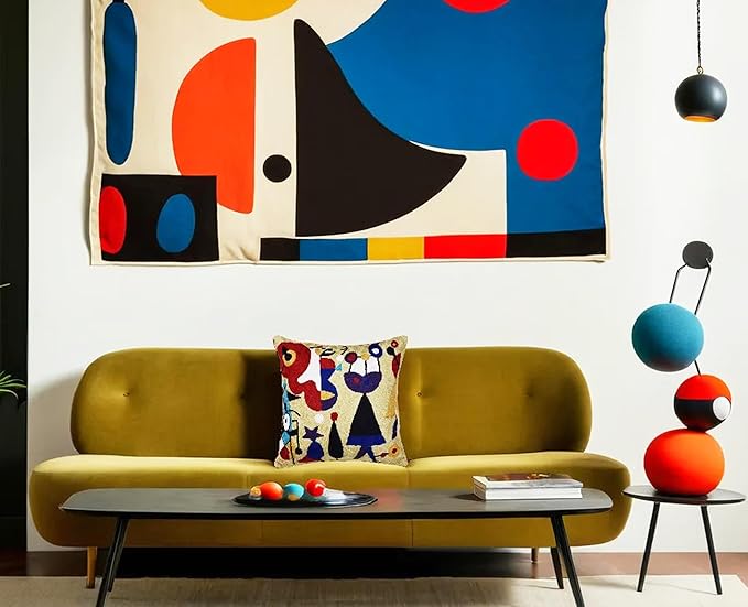 Abstract Decorative Pillow Cover Hand Embroidered Whimsical Toss Pillows Farmhouse Chair Cushion Contemporary Pillowsham Mid-Century Chair Cushions Wool Size 18x18