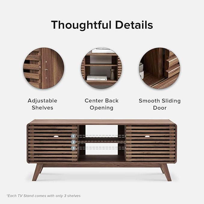 mopio Ensley TV Stand, Mid Century Modern for 55/60/65 inch TV, Farmhouse TV Stand, Entertainment Center with Storage, TV and Media Consol for Living Room (Walnut, 59" Tall)