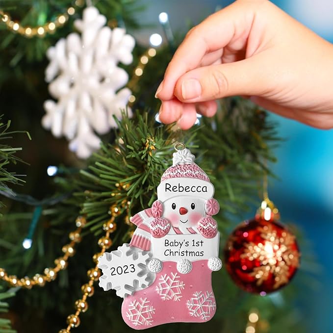 Babys First Christmas Ornament 2025 Boy Girl,Personalized Christmas Ornaments - 3 Color Options - Cusotm Snow Baby Ornaments 2025 w/Name and Year,Resin Snowman Ornament for Xmas Tree