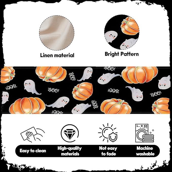 Halloween Table Runner Spooky Ghost Pumpkin Table Runner for Home Party Holiday Indoor Outdoor Table Decoration Halloween Table Decoration Kitchen Dining Table Decor 13 x 36 Inch (Black)