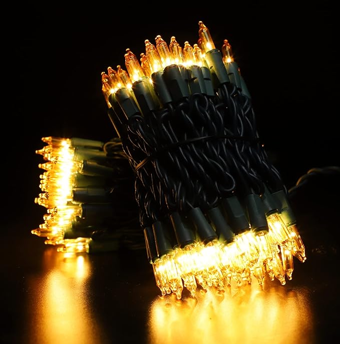 Green Wire, Yellow Incandescent Bulb 100 Mini String Lights for Indoor Christmas Tree Garland Birthday Wedding Party Festival Decoration