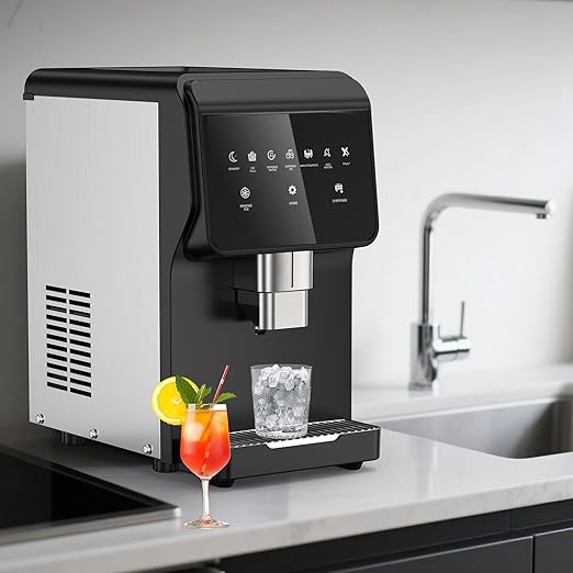 Nugget Ice Maker Countertop, 50LBS/Day with 5LBS Storage Bin, Water Dispenser Countertop Ice Maker Machine Stainless Steel, Soft Chewable Pellet Ice Machine for Home Bar Kitchen Office, Self-Cleaning