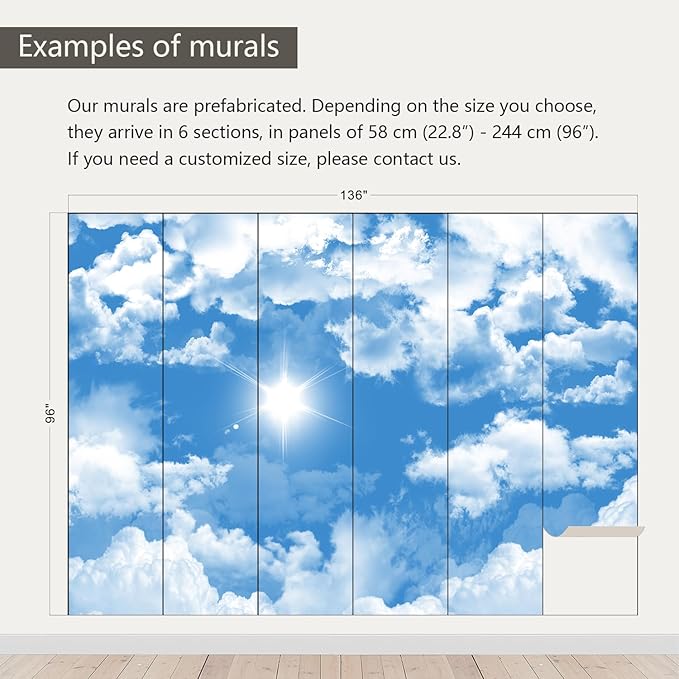 AFZEVEB-Ceiling Mural Blue Sky White Clouds Wallpaper for Living Room 136"x96"(Not Peel and Stick)