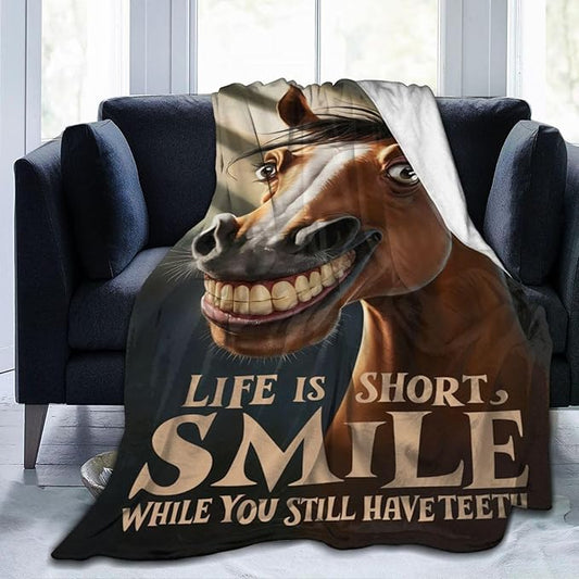 Funny Horse Throw Blanket Soft Fleece Blanket Men Women Gift for Kids Boys Girls for Party Couch Sofa Bed Deco Blankets 60x50 Inches