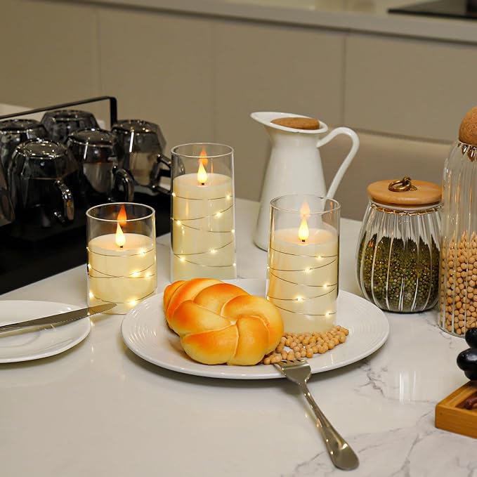 Aignis Flickering Flameless Candles Battery Operated Candles LED Candles with Remote Timer for Home/Wedding/Birthday/Holiday Decor, Warm White 3D Flame Set of 3 (D3 xH4 5" 6")
