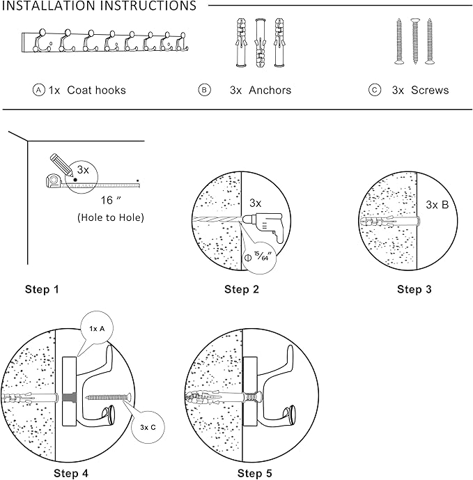 SKOLOO 43-Inch White Wood Coat Rack Wall Mount with 8 Triple Hooks - Ideal for Family Entrances, Classrooms, and Pet Supplies Storage - Perfect Coat Hooks for Wall