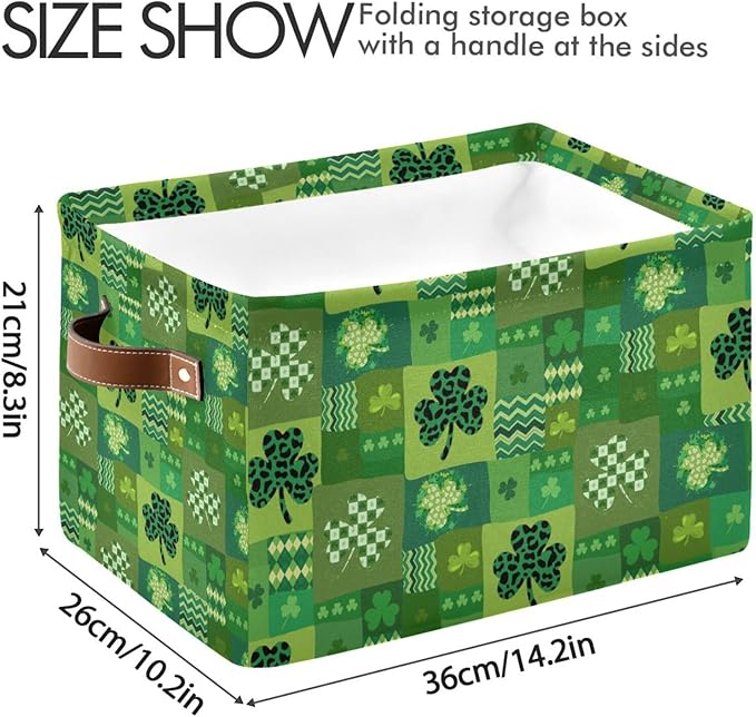 St Patrick's Day Storage Basket Cube Storage Bins Organizer Bag Collapsible Closet Shelf Baskets with handle for Baby Cloth Pet Toy Book 14.2×10.2×8.3 IN