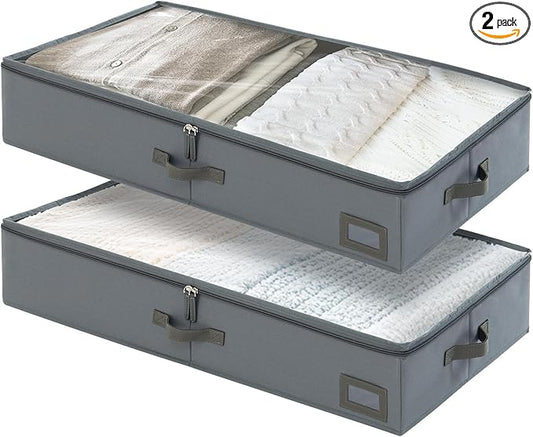 6-Inch Under Bed Organizer, Under Bed Storage Container, Under Crib/Couch Storage, Underbed Storage Box for Seasonal Clothing, Sweaters, Shoes, Blankets, Wrapping Paper & Toys 33" L×17" W×6" H