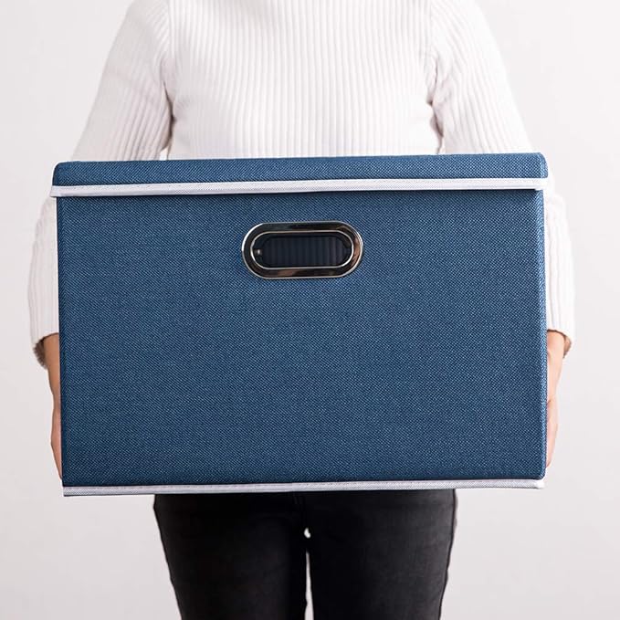 PRANDOM Large Collapsible Storage Bins with Lids [5-Pack] Fabric Foldable Storage Boxes Organizer Containers Baskets Cube with Cover for Home Bedroom Closet Office Royal Blue(17.7x11.8x11.8)