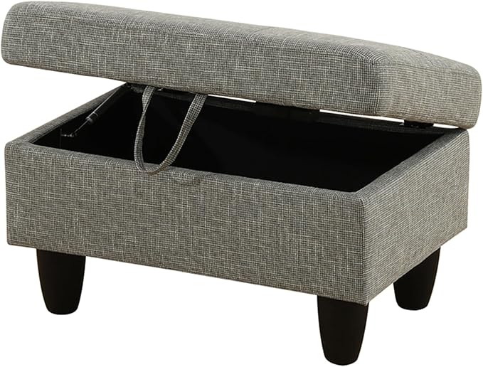 Ottoman Rectangular Storage Ottoman Bench, Flannel Footrest Stool Footstool with Lid for Living Room, Bedroom, Entryway, Gray, 28.5"x19"x17.5"