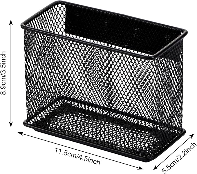 4.5'' × 2.2'' × 3.5'' Magnetic Basket for Whiteboard Black Magnetic Basket for Fridge Magnetic Organizer Holder with 4 Strong Magnets Magnetic Holder for Refrigerator Locker, Set of 2