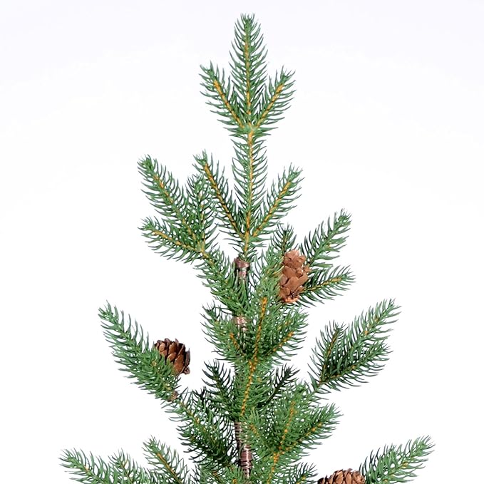 3FT Tabletop Artificial Christmas Tree, 209 Realistic PE Branches, Pine Cone Decorations, Unlit, Cement Base Wrapped in Burlap, Green