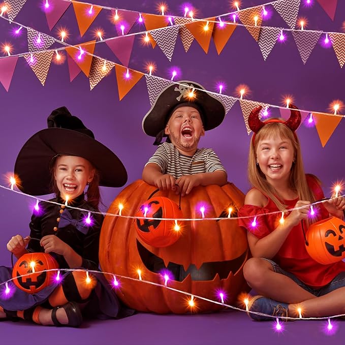 120 LED Orange and Purple Halloween Lights 40 FT Halloween Lights Indoor Outdoor Clear Wire with 8 Modes, Plug in Waterproof Christmas Light for Tree Party Bedroom Thanksgiving Decorations
