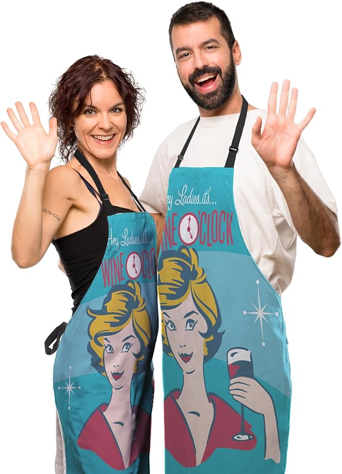 Kiss the Cook Apron Men Wine O’clock Funny Aprons for Women for Cooking Restaurant BBQ Painting Crafting Gardening 27” (W) x 31” (H), Waterproof Aprons