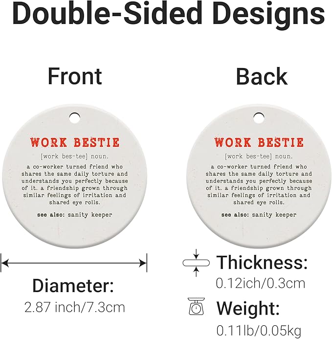 Friendship Gifts for Women, Best Friend, Funny, Work Besties, Sister, Friend Ornaments for Women, Ceramic Christmas Ornaments (Work Besties)