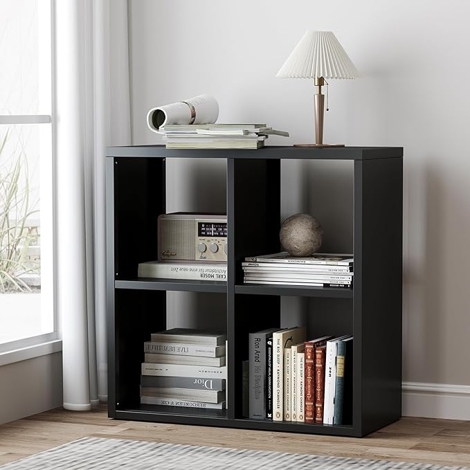 4 Cube Storage Organizer, Cubicle Open Back Decorative Book Shelf, 2-Tier Space Saving Storage Shelf Bookcase, Metal Display Shelf for Living Room,Office,Closet