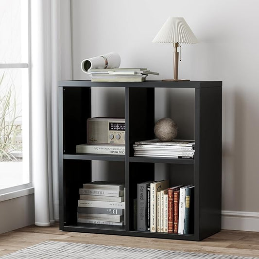 4 Cube Storage Organizer, Cubicle Open Back Decorative Book Shelf, 2-Tier Space Saving Storage Shelf Bookcase, Metal Display Shelf for Living Room,Office,Closet