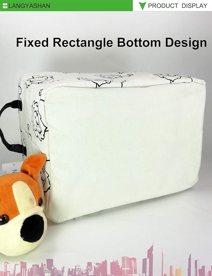 LANGYASHAN Rectangular Storage Bin Collapse Canvas Fabric Cartoon Storage Basket with Handles for Organizing Home Kitchen Boys and Girls Toys Office Closet Shelf Baskets (Rec lion)