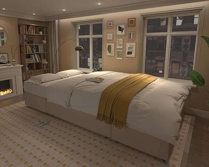 VanAcc Sleeper Sofa, 110 inch Oversize - 2 in 1 Pull Out Bed, Sectional Sleeper Sofa with Double Storage Chaise for Living Room, Beige Chenille Couch