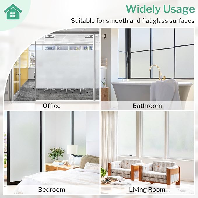 DOWELL Window Privacy Film, Frosted Glass Window Film, Static Cling Non-Adhesive Glass Clings, Sun Blocking Opaque Coverings, Reusable Door Stickers for Bathroom Home Office, Pure, 23.6"x118"