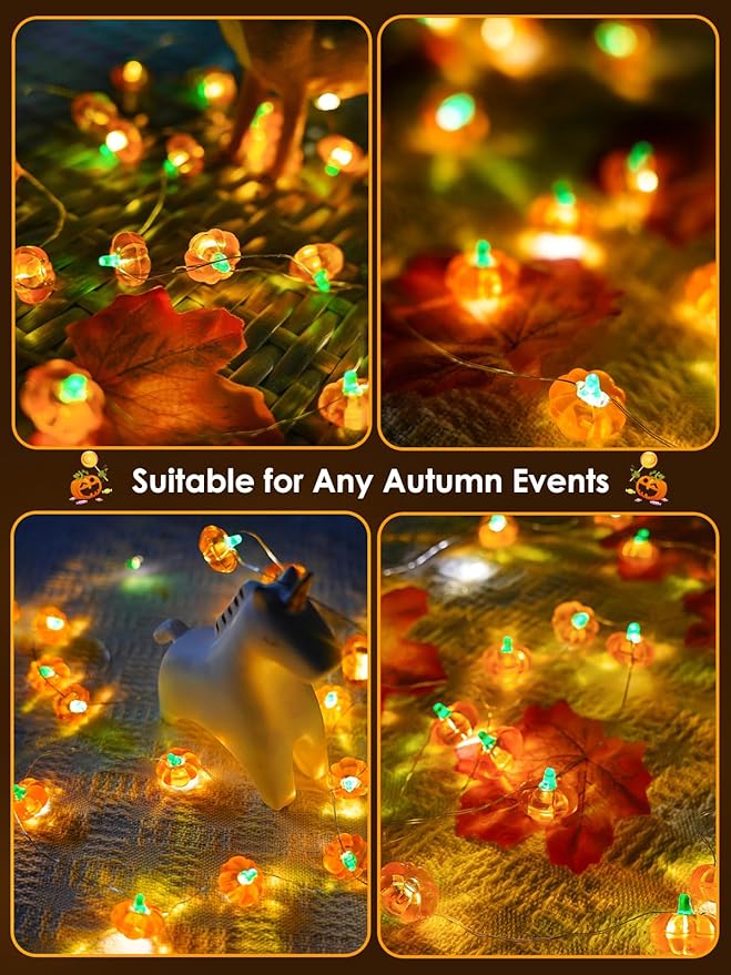 Fall Decorations 3D Pumpkin Fairy Lights Battery Operated with Remote, 10ft 30LED Fall Orange String Lights 8 Modes, Twinkle Light Waterproof Outdoor Indoor for Thanksgiving Harvest Halloween Decor