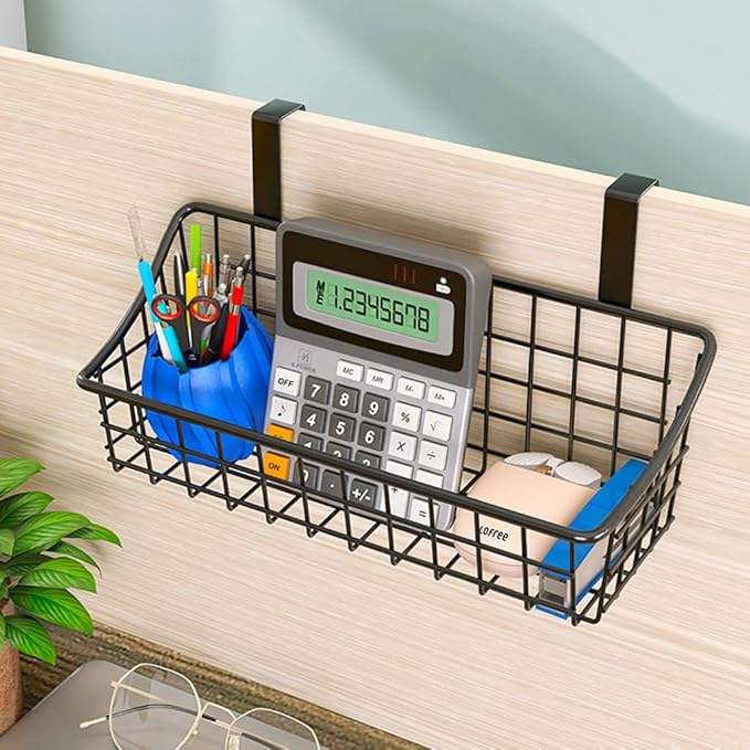 LeleCAT Over Cabinet Door Basket with hook Grid Storage Basket, Kitchen Storage Organizer,Over Cabinet Door Organizer,Hanging it behind a door or on a railing, Small, BLack,2 Pack