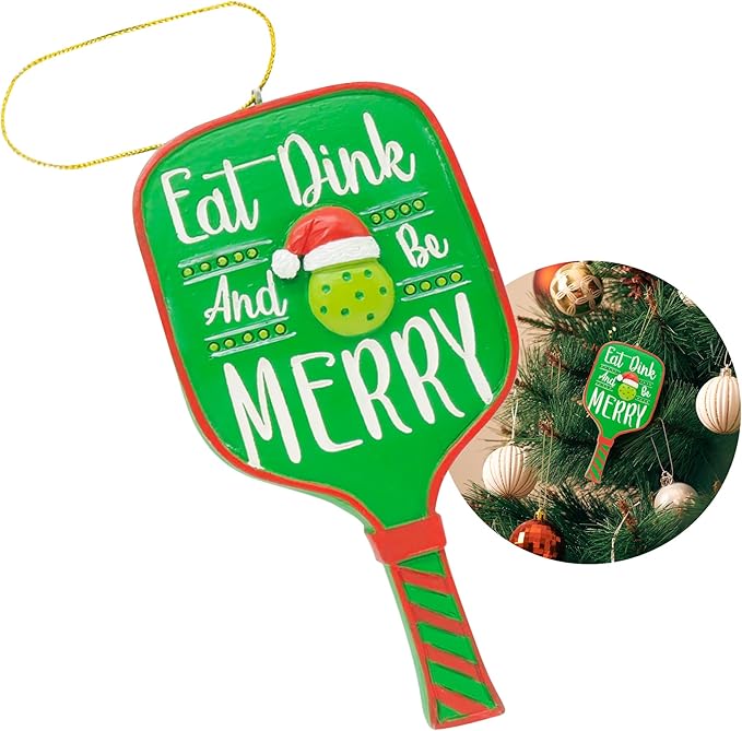 Eat Dink and Be Merry Pickleball Paddle Christmas Ornament, a US Family-Owned Business - Sportybella Pickleball Gifts Christmas Tree Decorations, Sports Enthusiast Pickleball Paddles Decor