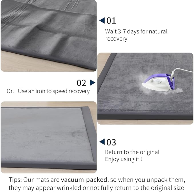ACOMOPACK Baby Play Mat for Floor 1.3" Thick Memory Foam 50x50 Soft Velvet Playpen Mat for Kids,Infants,Toddlers,Tummy Time Crawling Mats with Non-Slip Bottom,Yoga,Tatami,Nursery Rug（Dark Grey）
