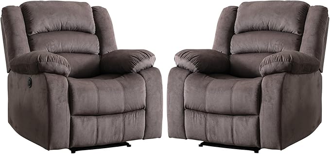 EBELLO Classic Power Recliner Chair, Oversized Electric Reclining Chair with Overstuffed Cushion and Back, Soft Fabric Adults Single Recliner Sofa for Living Room, Set of 2 Brown