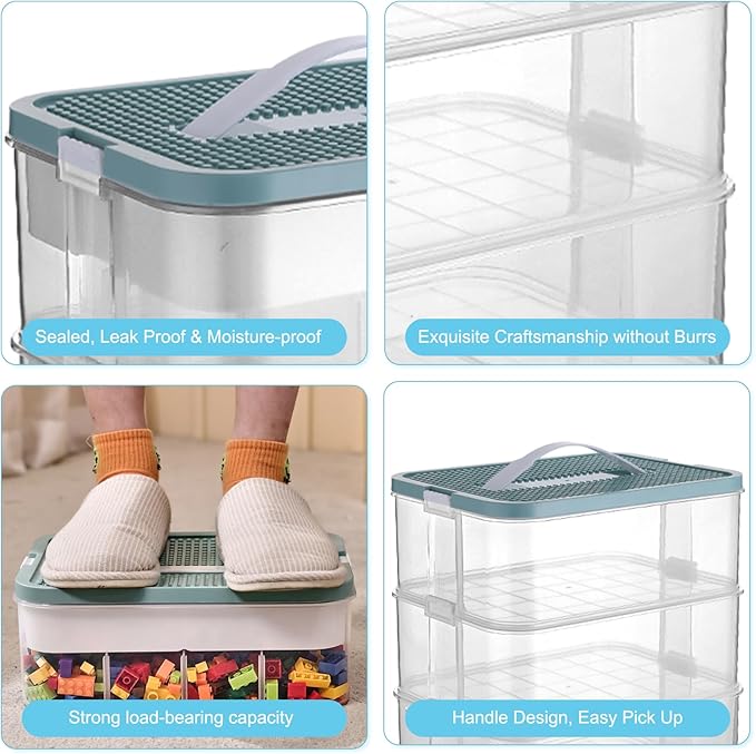 Toys Organizer Storage Case for Lego Box Kids Toy Stackable Building Blocks with Lids Bins Adjustable Lego Storage Containers Plastic Toy Box 1 Layer