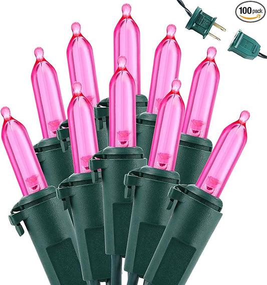 Brizled Pink Christmas Lights, 33ft 100 LED String Lights, Decorative Xmas Tree Light 120V UL Certified Connectable Christmas String Light Pink Mini Lighting for Indoor & Outdoor Wedding Room Party