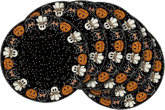 Artoid Mode Ghost Cat Halloween Round Placemats Set of 6, 14 Inch Table Mats for Party Kitchen Dining