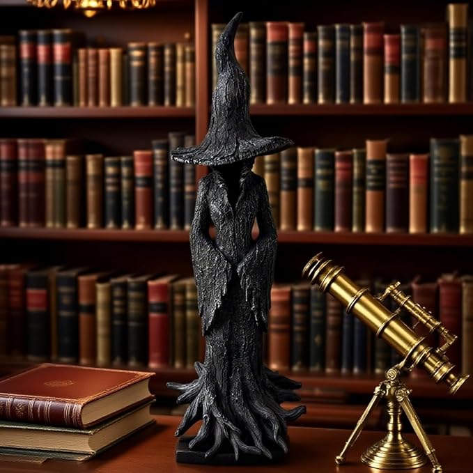 Gothic Halloween Resin Figurine, Retro Magician Decor Dark Fantasy Ornament, Enchanting Witch Statue, Resin Hand-Painted Enchanting Witch Statue (11.8in)