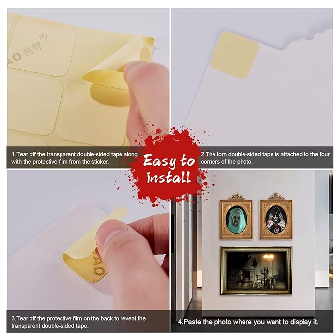 15 Halloween Gothic Mansion Haunted Horror Picture Frames, Waterproof Durable,with 80pcs Self Adhesive Dots, Creepy Photo Decorations For Haunted Home Family Castle Masquerade Party