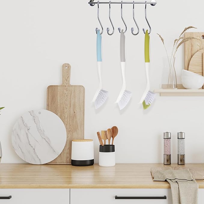 Dish Brush Scrub Brush with Handle - 3 Pack Stiff Bristles Dish Scrubber for Cleaning Pots,Pans,Dishes & Kitchen Sink - Hard Bristles,No Residue