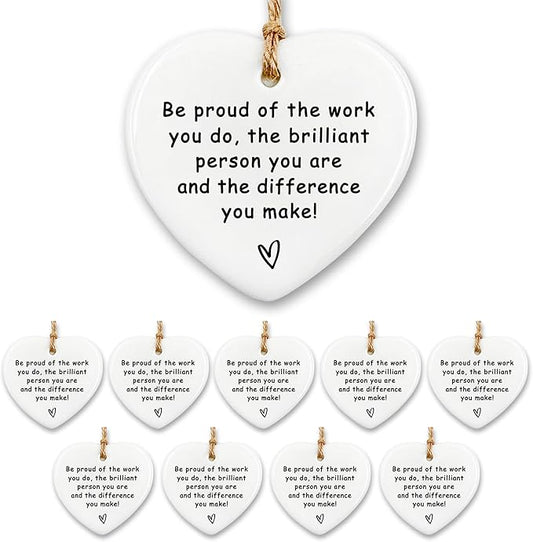 10 Pcs Thank You Gifts - Ceramic Heart Ornament, Leaving & Retirement Goodbye Gifts for Coworkers, Teachers & Nurses